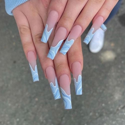 coffin nails with blue wave tips