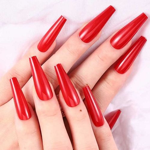 ong red coffin nails with satin finish