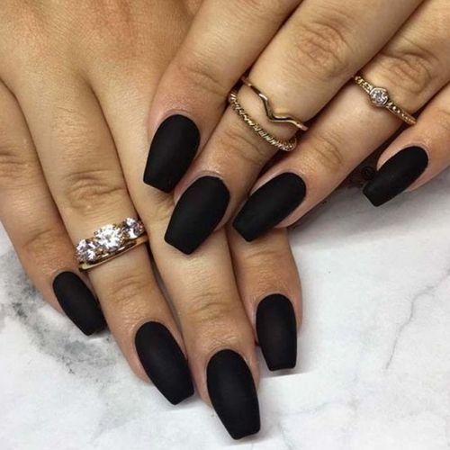 short matte black coffin nails with smooth edges