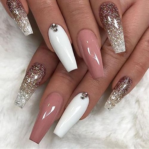 trendy nude nail design for long artificial nails