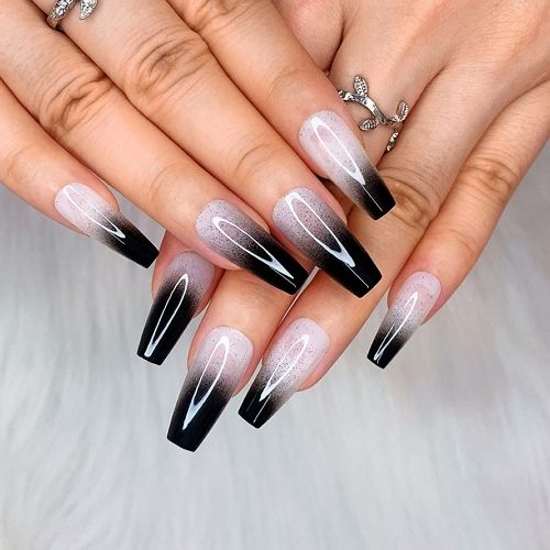 black and white ombre coffin nails