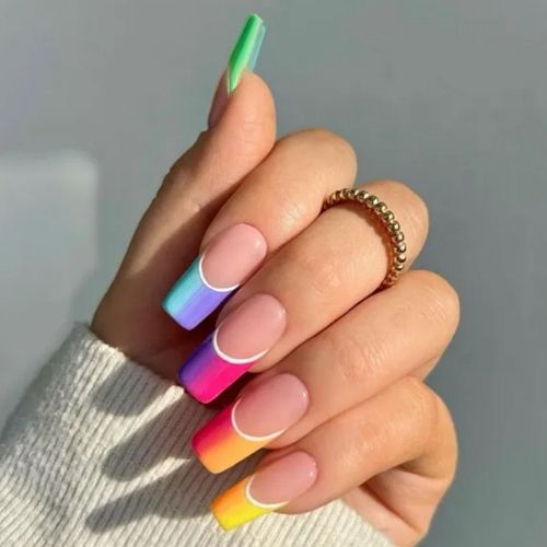 bright rainbow summer ombre nails