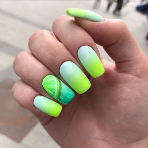 bright summer ombre nails with lime