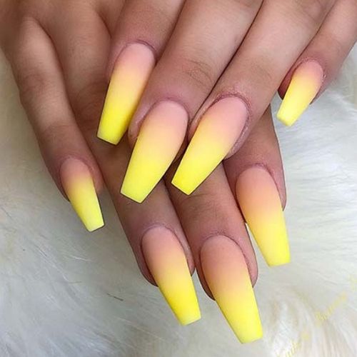 bright yellow ombre nails with matte finish