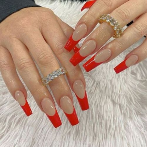 gel french red tip nails