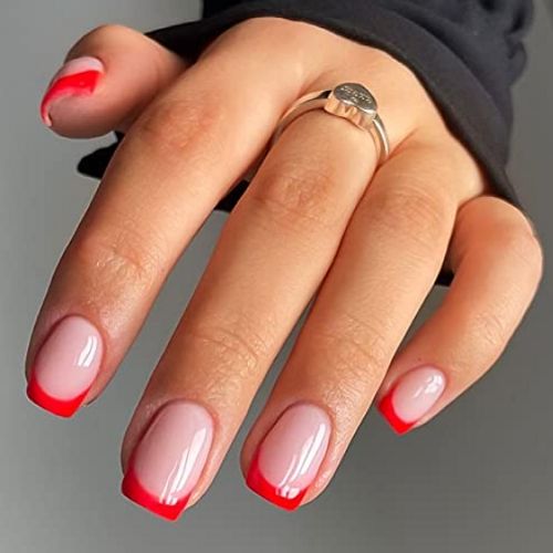 short gel french red tip nails