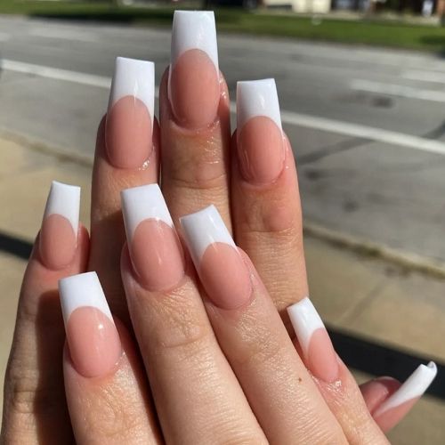 long french tips with white edge