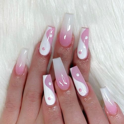 translucent pink clear pink nails with white japanese accents