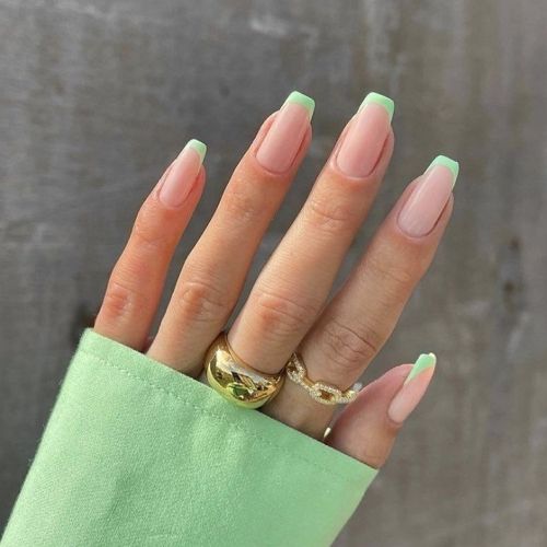 medium length nails with sage green french tips