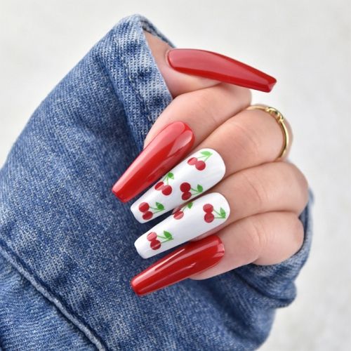 red and white coffin cherry nails