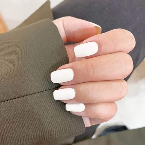 elegant medium length square white nails