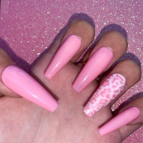 long vibrant pink leopard print coffin nails with matte finish