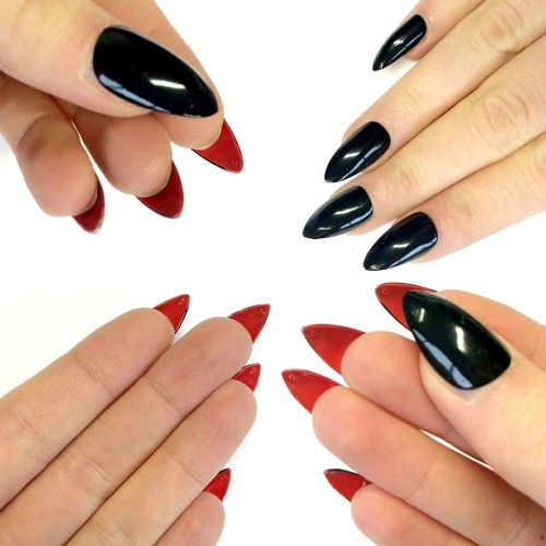 medium length black red bottoms nails