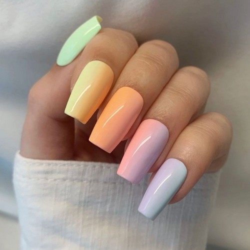 press-on rainbow-style pastel multicolor nails