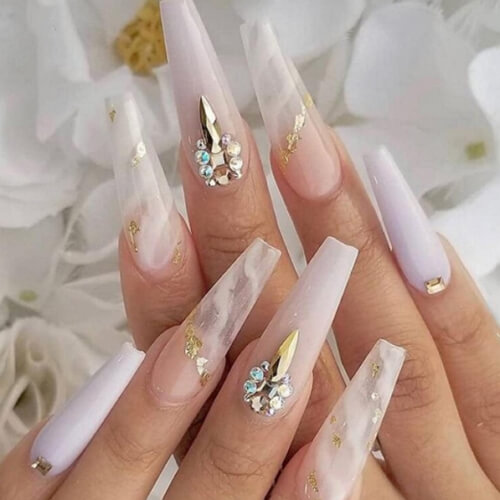 21 Best White Nails With Diamonds Designs - Social Ornament