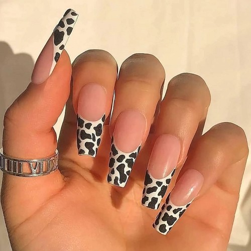 rench tip nails with cow design