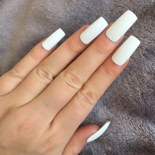 long white press-on square nails with matte finish