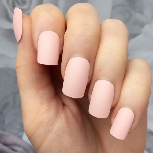 short square light matte peach nails