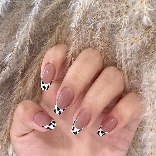 short uv-gel square french cow nails