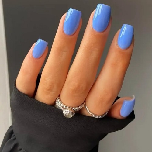 light blue uv-gel short coffin nails