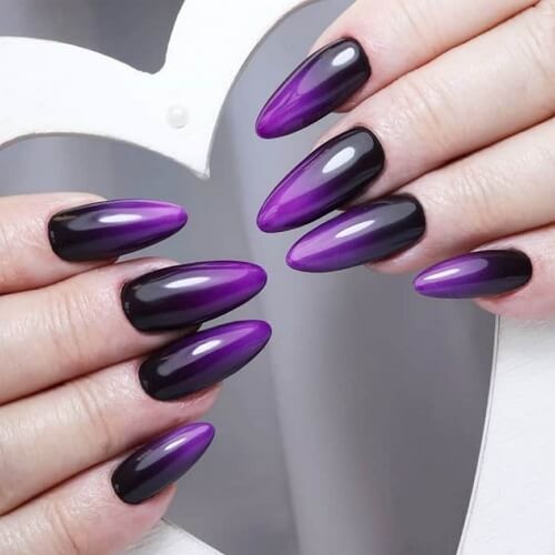 Gothic purple and black ombre round-shaped nails
