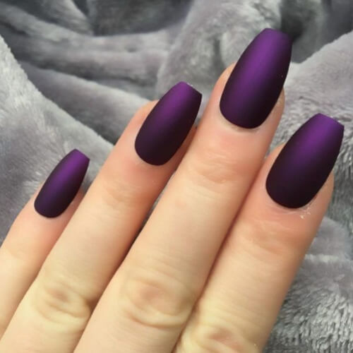Dark matte purple and black ombre nails
