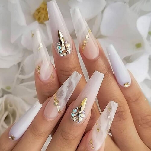 KSCD Fake Nails Set With Designs Coffin White Chiffon Snow Tips French  False Artificial Nail Medium Acrylic Full Cover Gelnail Shimmer Clear  Fingernails Manicure Decorations L54611  Walmart Canada